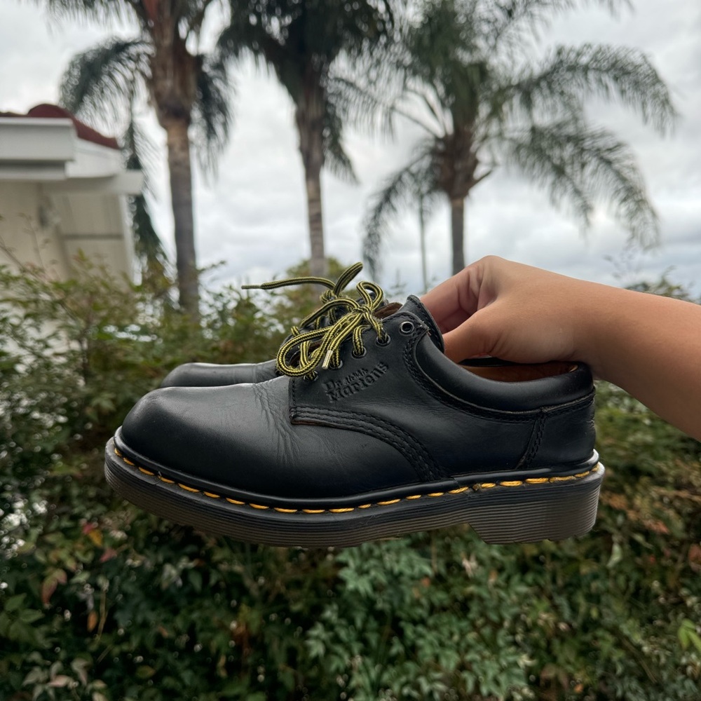 Dr. Martens Black Leather Oxfords with Yellow laces